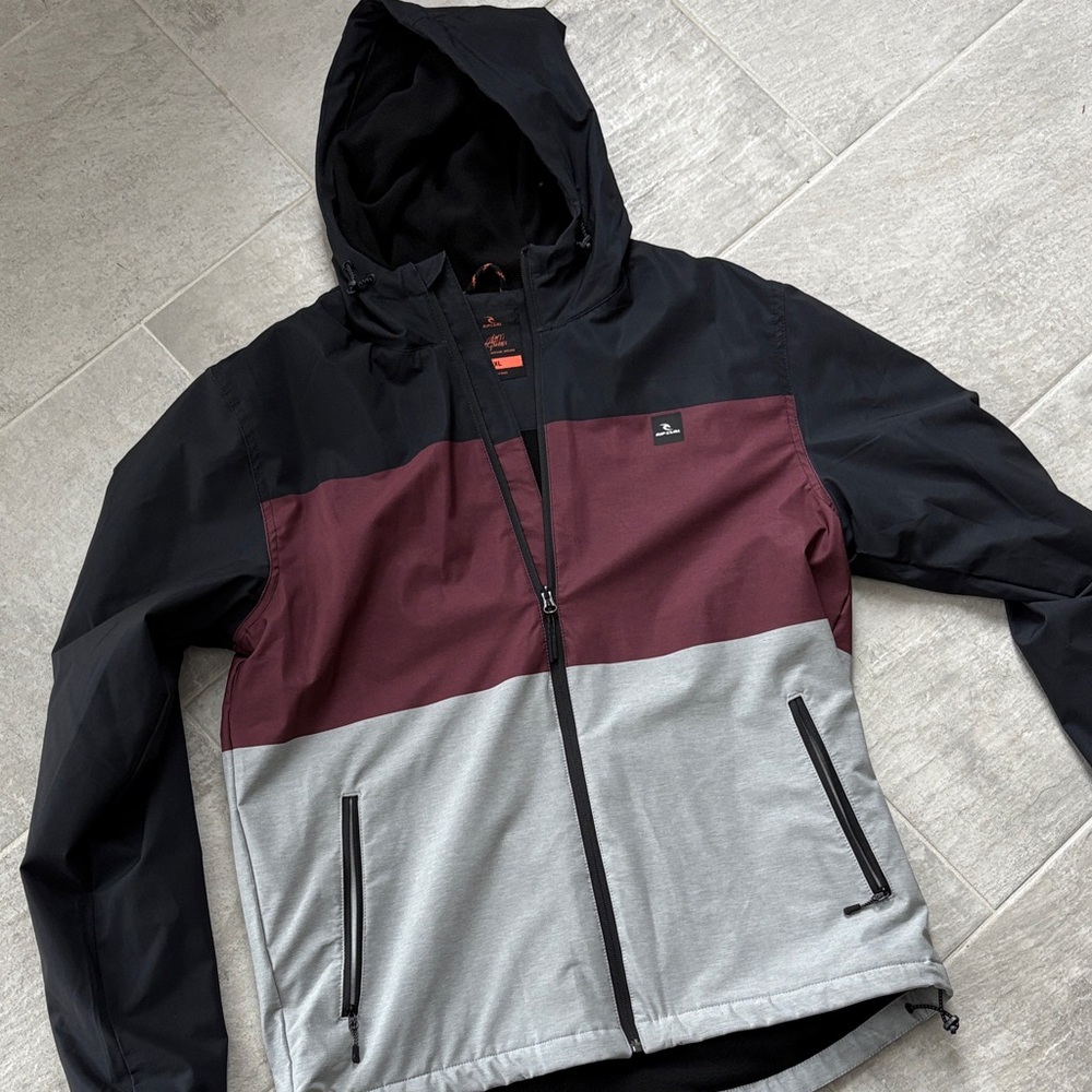 Rip Curl Men's Black, Burgundy, and Gray Fleece-Lined Windbreaker